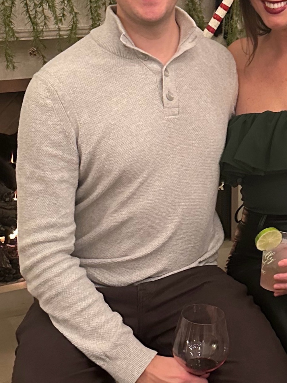 Express Men's Light Gray Henley Sweater
